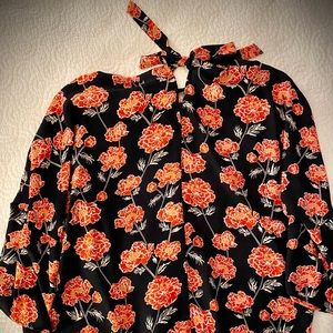Navy/Coral Floral Banana Republic Blouse